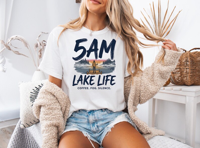 5AM Lake Life Shirt | Coffee Fog Silence Tee for Lake Lovers image 8