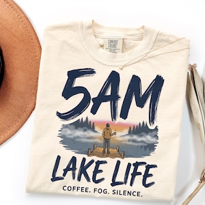 5AM Lake Life Shirt | Coffee Fog Silence Tee for Lake Lovers image 1
