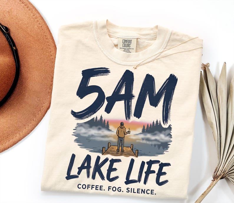 5AM Lake Life Shirt | Coffee Fog Silence Tee for Lake Lovers image 1