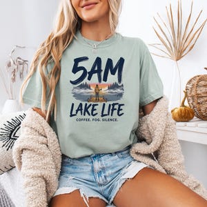 5AM Lake Life Shirt | Coffee Fog Silence Tee for Lake Lovers image 2
