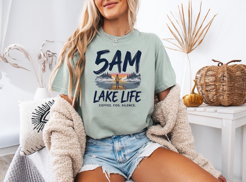 5AM Lake Life Shirt | Coffee Fog Silence Tee for Lake Lovers image 2