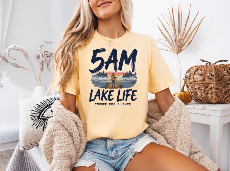 5AM Lake Life Shirt | Coffee Fog Silence Tee for Lake Lovers image 4