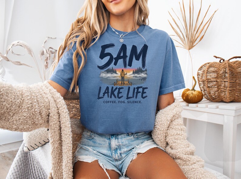 5AM Lake Life Shirt | Coffee Fog Silence Tee for Lake Lovers image 9