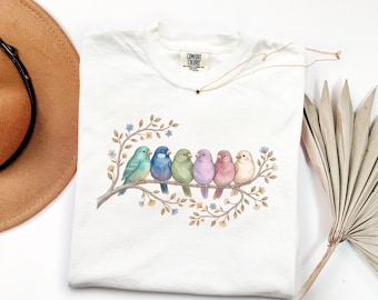 Watercolor Finches Shirt, Comfort Colors Birdwatching Tee, Nature Lover Gift