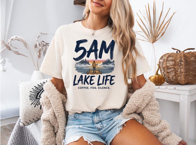 5AM Lake Life Shirt | Coffee Fog Silence Tee for Lake Lovers image 3