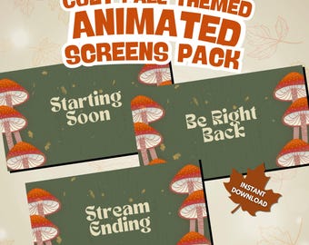 Cozy Fall Stream Screens | Animated Autumn Twitch Overlay | Mushroom Starting Soon BRB Ending