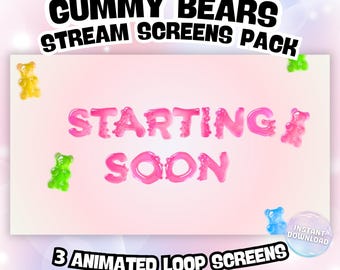 Gummy Bear Animated Stream Overlay Screens Pack for Twitch, Youtube, Kick | Frutiger Aero Y2K