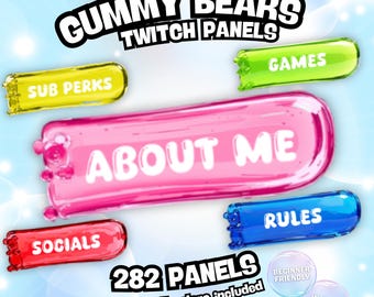 Gummy Bear Twitch Panels Pack | Y2K Frutiger Aero Kawaii Candy (Instant Download)