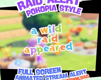 Alerte raid Pokopia | Alerte de flux animé en plein écran | Twitch Overlay (WEBM + son) Téléchargement instantané