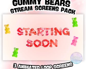 Gummy Bear Animated Stream Overlay Screens Pack for Twitch, Youtube, Kick | Frutiger Aero Y2K