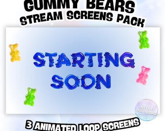 Gummy Bear Animated Stream Overlay Screens Pack for Twitch, Youtube, Kick | Frutiger Aero Y2K