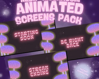 Animated Mushroom Stream Screens | Pink Purple Neon Fairycore Overlay (Digital Download)