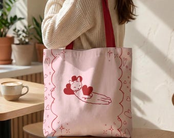 „Du bist schnurrig-perfekt“-Katzentasche – Niedliche rosa Tasche für Katzenliebhaber – Ästhetische, wiederverwendbare Tasche – Geschenk für Katzenmamas und Katzenmädchen
