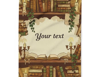 Personalized Book Lover Blanket, Vintage Library Fleece Blanket, Custom Name Reading Throw, Cozy Bookish Gift for Readers