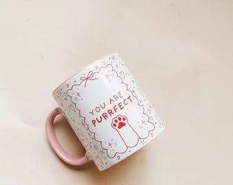 Cute Cat Lover Coffee Mug You Are Purrfect - Pink Cat Gift for Cat Moms - Cozy Coffee Cup for Cat Lovers & Valentines Gift