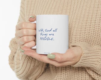 Christian Inspirational Mug Matthew 19:26 - Faith Coffee Mug - Bible Verse Gift - Faith Gift for Prayer, Church & Daily Encouragement