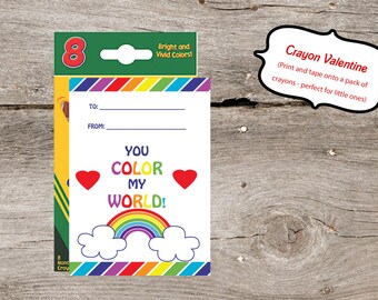 Instant Download - DIY Crayon Valentines Printable Card