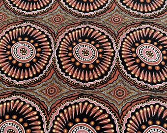 Australian Aboriginal dot print, rose, rust, black fine cotton