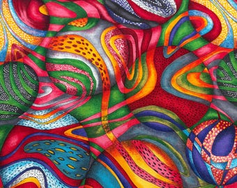 Rainbow marbles print by Terrie Mangat, vintage cotton half yard
