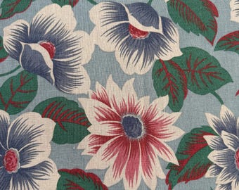 Vintage linen/cotton yardage with large dusty floral print