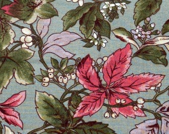 Berry bush print on pale teal cotton