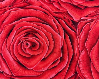 Red roses print vintage cotton piece
