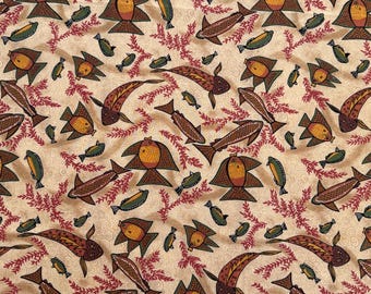 Cartoon fish swim around on vintage cotton half yard
