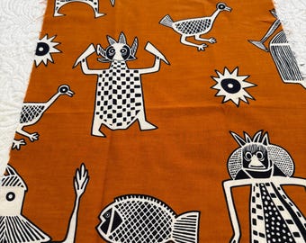 African cotton print from Ivory Coast, black and white on butterscotch
