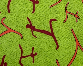 Leaping dancers vintage green cotton fabric half yard piece