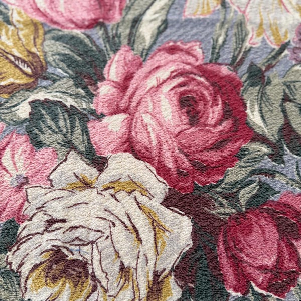 Vintage floral 1940's textured cotton barkcloth upholstery fabric