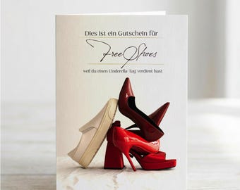 Schuhliebhaberin Einkaufsgutschein | Gratis Schuhe Geschenkgutschein Karte | A4 A5 Sofort Download Geschenk für Frau, Partner - JPG 300 dpi