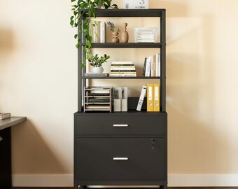 Lockable 2 Drawer File Cabinet Bookshelf Organizer