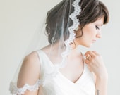 Silk Mantilla Veil with French Alencon Lace, Elbow Length, Shoulder Length, Silk Veil, Bridal Veil-  Monique MADE TO ORDER- Style 9013