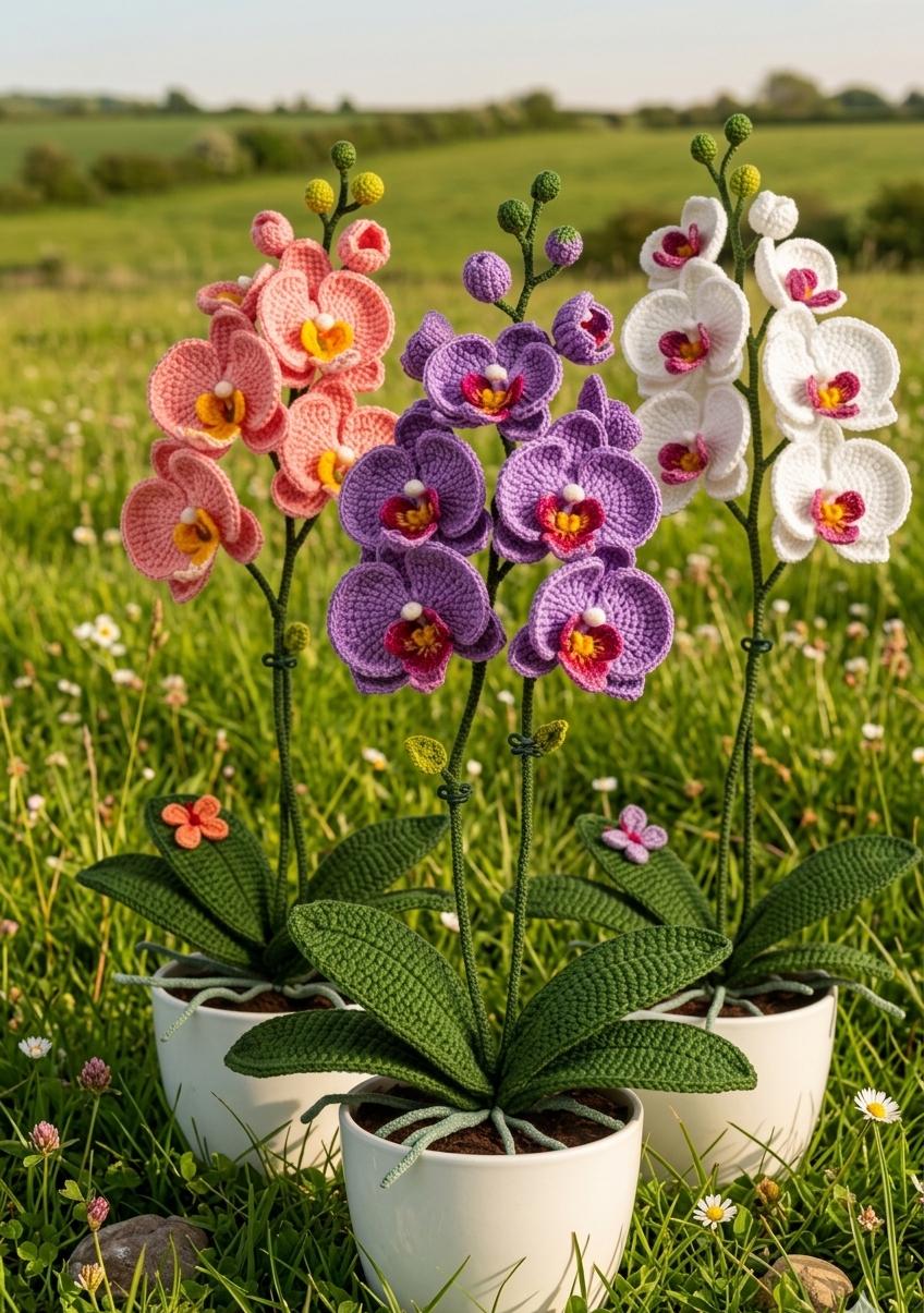 30 Orchid Crochet Patterns to Stitch Elegant Blooms for Home Decor and Gifts 34 Realistic Moth Orchid for Flower Basket Decor