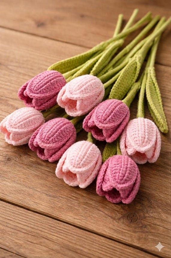 Crochet Tulip Pattern PDF, Realistic Flower Bouquet Tutorial, Easy Spring Crochet Flowers, DIY Gift,Handcrafted Crochet Flower,gift for her