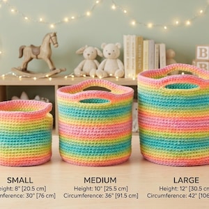 Modèle de panier au crochet PDF - Petits, moyens et grands paniers de rangement avec poignées, organiseur de maison bricolage convivial pour les débutants, téléchargement immédiat