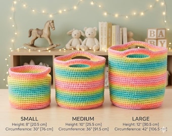 Crochet Basket Pattern PDF – Small,Medium & Large Yarn Storage Baskets with Handles, Beginner Friendly DIY Home Organizer ,Instant Download