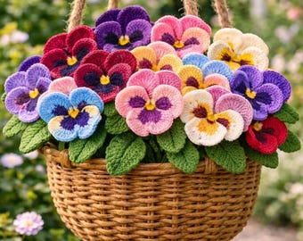Pansy Flower Crochet Pattern PDF, Crochet House Plant Pattern, Garden Lover Decor,Floral Home Decor,Decorative Crochet Flowers ,PDF download