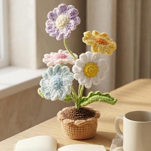 Crochet Daisy Flower Pot PDF Pattern |Beginner Amigurumi Potted Plant Tutorial |Mothers Day Gift Idea |Daisy boquet flowers|Instant Download