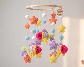 Underwater Rainbow Crochet Baby Mobile Pattern PDF, Fish Crochet Pattern, Under Sea Nursery Mobile, Amigurumi Fish Star Ball DIY Crib Mobile
