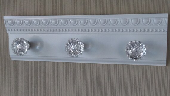 Deluxe White Coat Rack With 3 Glass Door Knobs And Decorative Etsy
