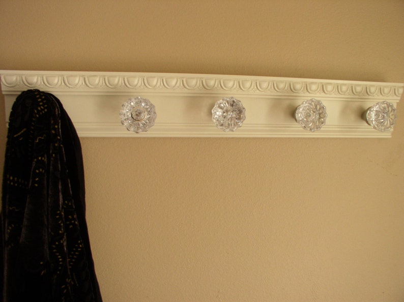 Off White Coat Rack W 5 Glass Door Knobs And Decorative Etsy
