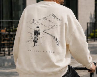 Cycling Sweater, "Take the long way home", Gravelbike Sweatshirt, Rennrad, Geschenk für Rennradfahrer & Cycling, Fahrrad, Bike, Radfahren