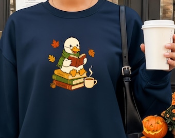 Lesende Gans Sweatshirt, Pullover für Bücherfans, Book Lover Pullover, Reading Sweater Herbst Bücher Shirt, Cozy Cottagecore Geschenk