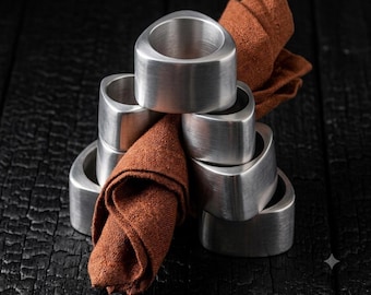 Vintage Pottery Barn Triangular Napkin Rings Set of 6, Heavy Minimalist Silver Aluminum Geometric Place Settings, Modernist Brutalist Table