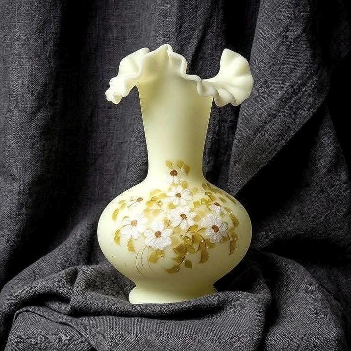 Fenton Custard Uranium Glass Vase Hand Painted - Etsy