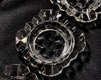Fostoria American Clear Votive Candle Holders Set of 3, Manganese Glass Glows 365nm, Vintage Square Cubist Glass Ashtray Trinket Dish