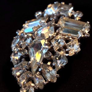 Rare 1940s Eisenberg Original Fur Clip - Signed Script E - Large 2.5" Rhinestone Statement Brooch - WWII Era Designer Jewelry