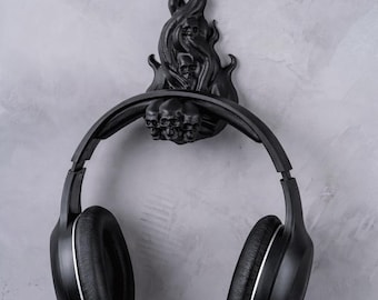 Headphone Holder Wall Mount, Matte Black 3D Printed PLA Headset Hanger, Minimal Desk-Free Storage, Gaming Headset Stand