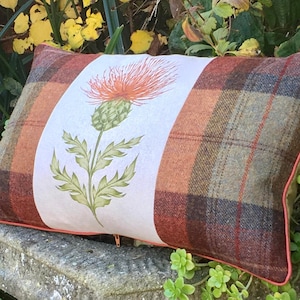 Plaid thistle rectangle cushion cover, Voyage Thistle and lumbar pillow cover, Flower of Scotland home decoration, Scottish theme homeware